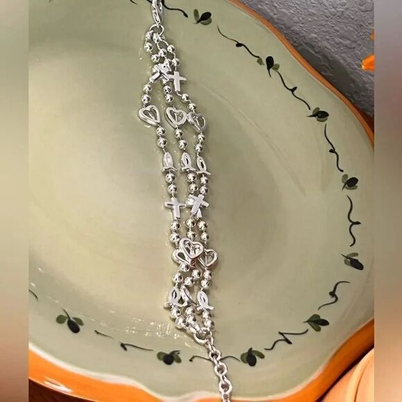 NWOT # Strand Silver Crosses & Hearts Bracelet #JW7 - Picture 8 of 9